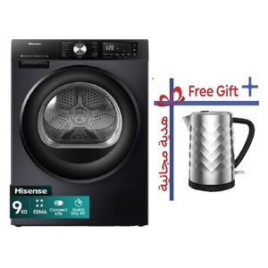 Hisense DH3S902BT - 9Kg - Front Loading Dryer - Titanium Grey + Hisense H17KSSS2 Kettle - 1.7 L - Removable filter - Silver