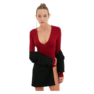 Trendyolmilla Women’s Deep V-Neck Body - Red Claret