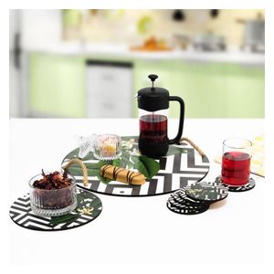  طقم تقديم أمريكي خشبي وزجاجي مزخرف – 8 قطع 