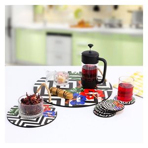  طقم تقديم أمريكي خشبي وزجاجي مزخرف – 8 قطع 