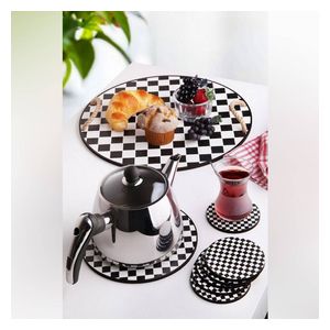  طقم تقديم أمريكي خشبي وزجاجي مزخرف – 8 قطع 