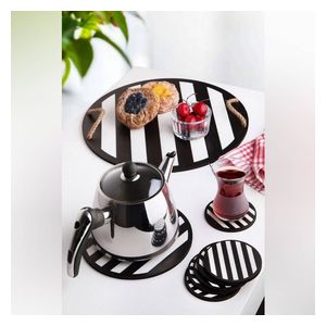  طقم تقديم أمريكي خشبي وزجاجي مزخرف – 8 قطع 