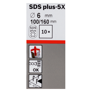 مثقاب دریل للحفر ماركة بوش 6*160 مم 10 قطع Sds-Plus-5X
