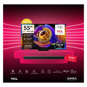  شاشة TCL - 55 أنج - 4K UHD - Mini LED - سمارت - 144 هيرتز - Google TV - C7L - أسود + TCL S45H - سماعه ساوند بار تي سي ال - S45H - اسود 