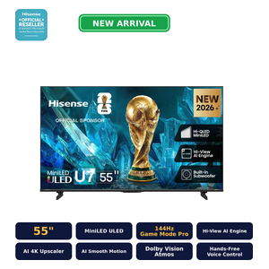 شاشة هايسنس فئة 55U7S U7S - حجم 55 إنش - سمارت - 4K - Mini LED - معدل تحديث 144 هيرتز - موديل 2026 - نظام تشغيل VIDAA U6 - اسود