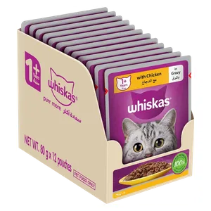 ويسكاس طعام للقطط بنكهة الدجاج في المرق - 12 قطعة