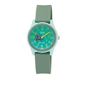  ساعة كيو اند كيو للاطفال VS59J006Y - عرض بعقارب, سوار من المطاط - اخضر 