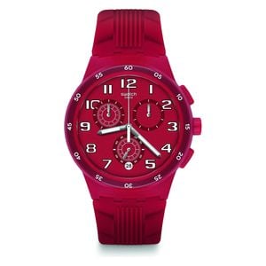  Swatch Watch SUSR404 For Men - Analog Display, Silicone Band - Red 