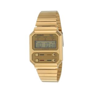  Casio Watch A100WEG-9ADF For Unisex - Digital Display, Stainless Steel Band - Gold 