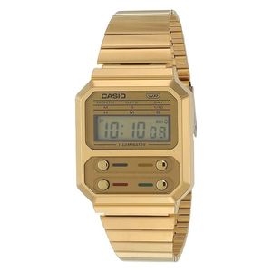  ساعة كاسيو للجنسين A100WEG-9ADF - عرض رقمي, سوار من ستانلس ستيل - ذهبي 