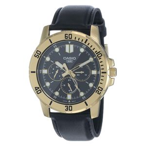  ساعة كاسيو للرجال MTP-VD300GL-1EUDF- عرض بعقارب, سوار من الجلد - أسود 