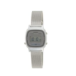 Casio Watch LA670WEM-7DF For Unisex - Digital Display, Stainless Steel Band - Silver 