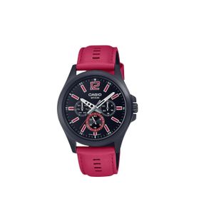  Casio Watch MTP-E350BL-1BVDF For Men - Analog Display, Leather Band - Red 