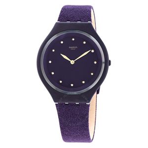  Swatch Watch SVUV102 For Women - Analog Display, Leather Band - Purple 