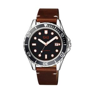  Q&Q Watch A172J312Y For Men - Analog Display, Leather Band - Brown 