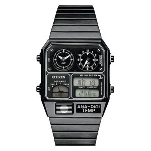  ساعة ستزن للرجال JG2105-93E - عرض بعقارب, سوار من ستانلس ستيل - اسود 