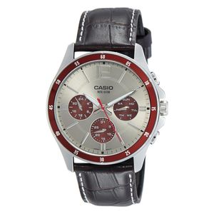  ساعة كاسيو للرجال MTP-1374L-7A1VDF - عرض بعقارب, سوار من الجلد - بني 