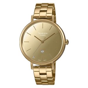  ساعة كاسيو للنساء SHE-3060D-7AUDR - عرض بعقارب, سوار من الستانلس ستيل - ذهبي 