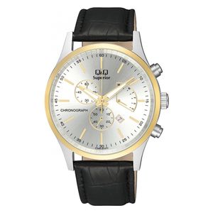  Q&Q Watch C24A-011PY For Men - Analog Display, Leather Band - Black 