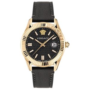  Versace Watch VE3K00222 For Men - Analog Display, Leather Band - Black 