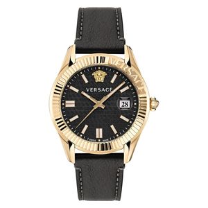  Versace Watch VE3K00222 For Men - Analog Display, Leather Band - Black 