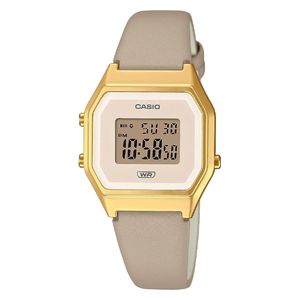  ساعة كاسيو للنساء LA680WEGL-5DF - عرض الرقمي, سوار من الجلد - رمادي 