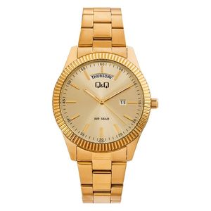  Q&Q Watch A14A-001PY For Men - Analog Display, Stainless Steel Band - Gold 