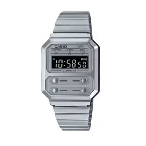  Casio Watch A100WE-7BDF For Unisex - Digital Display, Stainless Steel Band - Silver 