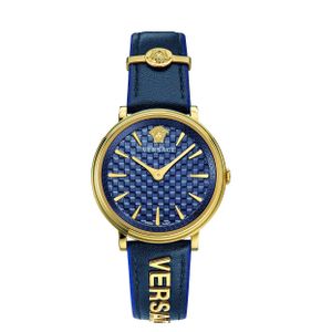  Versace Watch VE8101219 For Women - Analog Display, Leather Band - Blue 