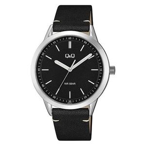  Q&Q Watch QB80J312Y For Men - Analog Display, Leather Band - Black 