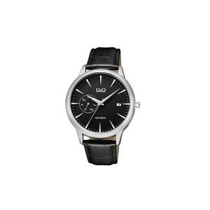  Q&Q Watch A12A-001PY For Men - Analog Display, Leather Band - Black 