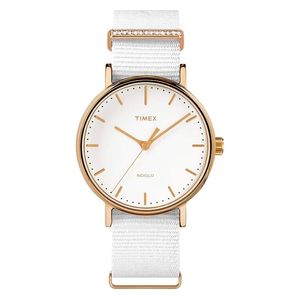  ساعة تايمكس للنساء TW2R49100 - عرض بعقارب, سوار من القماش - روز غولد 