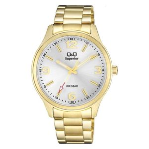  Q&Q Watch S00A-004PY For Men - Analog Display, Stainless Steel Band - Gold 