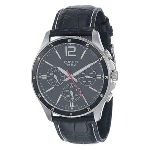  ساعة كاسيو للرجال MTP-1374L-1AVDF - عرض عقارب, سوار من الجلد - اسود 
