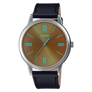  Casio Watch MTP-E600L-1BDF For Men - Analog Display, Leather Band - Black 