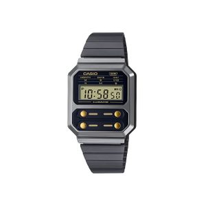  Casio Watch A100WEGG-1A2DF For Unisex- Digital Display, Stainless Steel Band - Gray 