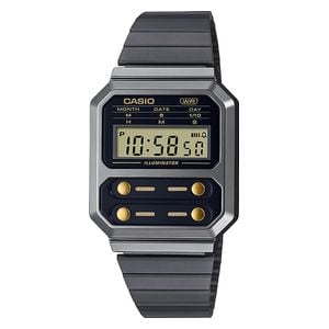  Casio Watch A100WEGG-1A2DF For Unisex- Digital Display, Stainless Steel Band - Gray 