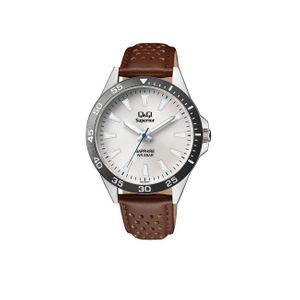  Q&Q Watch S08A-007PY For Men - Analog Display, Leather Band - Brown 