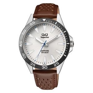  Q&Q Watch S08A-007PY For Men - Analog Display, Leather Band - Brown 