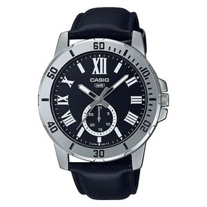  ساعة كاسيو للرجال MTP-VD200L-1BUDF - عرض بعقارب, سوار من الجلد - اسود 