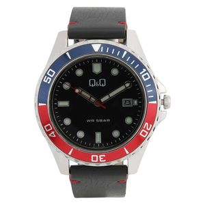  ساعة كيو اند كيو للرجال A172J342Y - عرض بعقارب, سوار من الجلد - اسود 