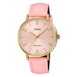  Casio Watch LTP-VT01GL-4BUDF For Women - Analog Display, Leather Band - Pink 