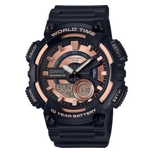 ساعة كاسيو للرجال AEQ-110W-1A3VDF - عرض بعقارب, سوار من الريزن - اسود 