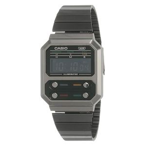  Casio Watch A100WEGG-1ADF For Unisex - Digital Display, Stainless Steel Band - Black 