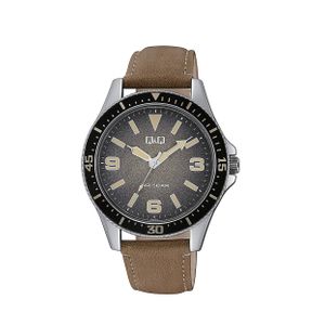 Q&Q Watch QB64J315Y For Men - Analog Display, Leather Band - Brown 