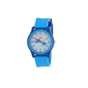  ساعة كيو اند كيو للأطفال VS59J010Y - عرض بعقارب, سوار من المطاط - ازرق 