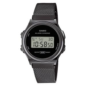  Casio Watch A171WEMB-1ADF For Unisex - Digital Display, Stainless Steel Band - Black 