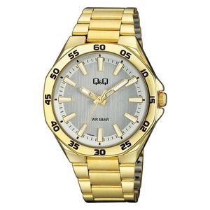  Q&Q Watch QZ82J001Y For Men - Analog Display, Stainless Steel Band - Gold 