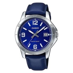  ساعة كاسيو للرجال MTP-V004L-2BUDF - عرض بعقارب, سوار من الجلد - ازرق 