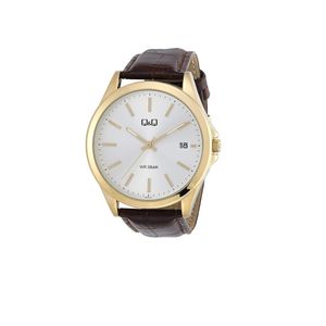  Q&Q Watch A484J101Y For Men - Analog Display, Leather Band -Brown 